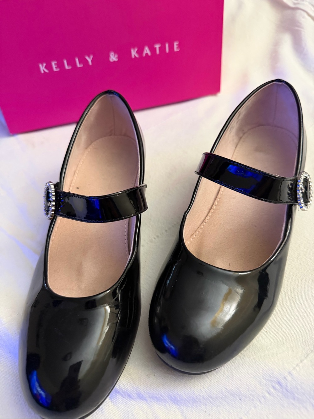 Kelly & Katie Girls' Black Patent Mary Jane with Rhinestone Buckle